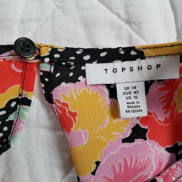 Topshop Vintage Inspired Puff Sleeve Open Back Polka Dot Floral Midi Dress 10 - Picture 11 of 14